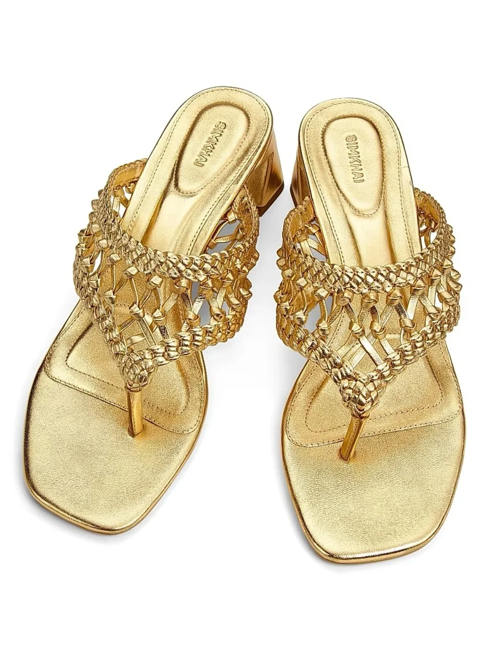 SIMKHAI Women's Alia 50MM Metallic Leather Weave Block-Heel Sandals - Gold